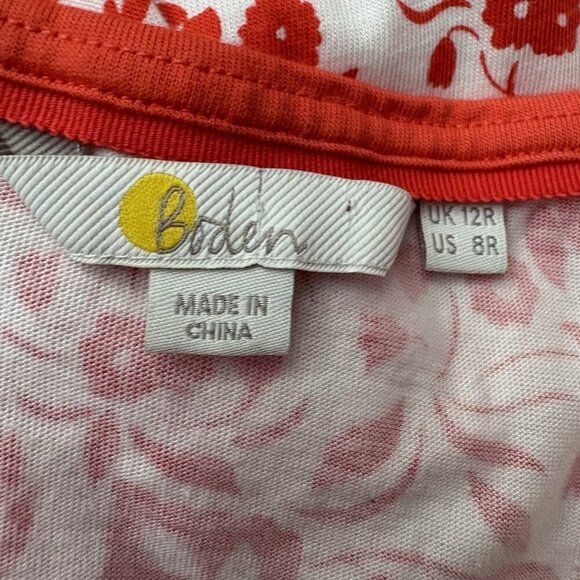 Boden Floral Margot Jersey Orange/Red White Cap Sleeve Dress Women's 8 Pockets - Picture 8 of 10